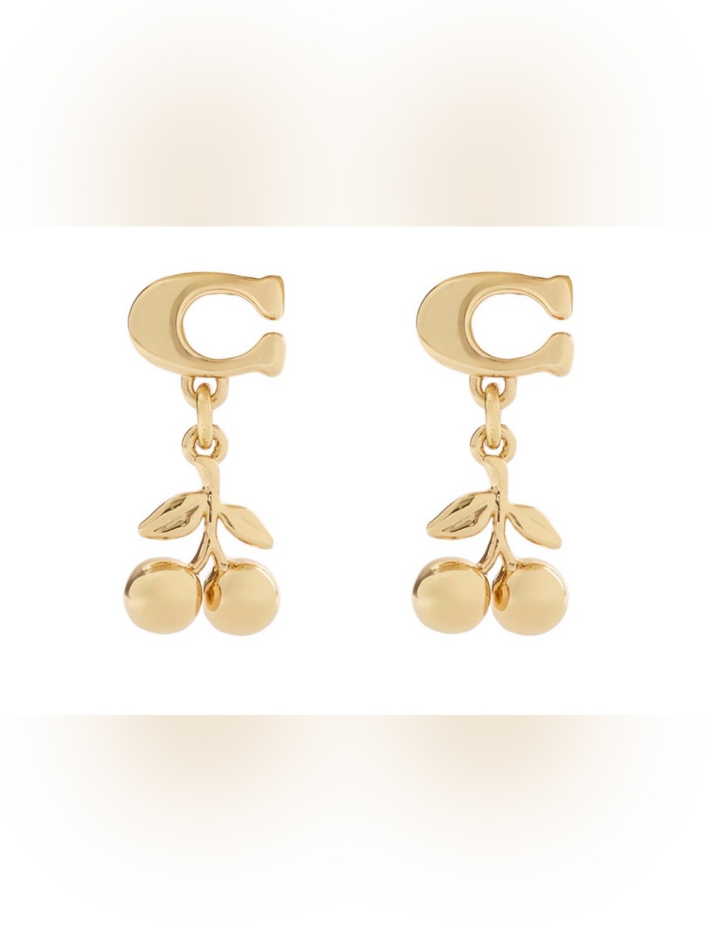 NWT-COACH Gold Signature C Cherry Drop Earrings